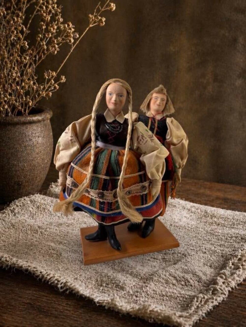 Vintage Polish Łowicz Folk Dolls Couple Cepelia Handmade Poland 9.5" Folk Art ha